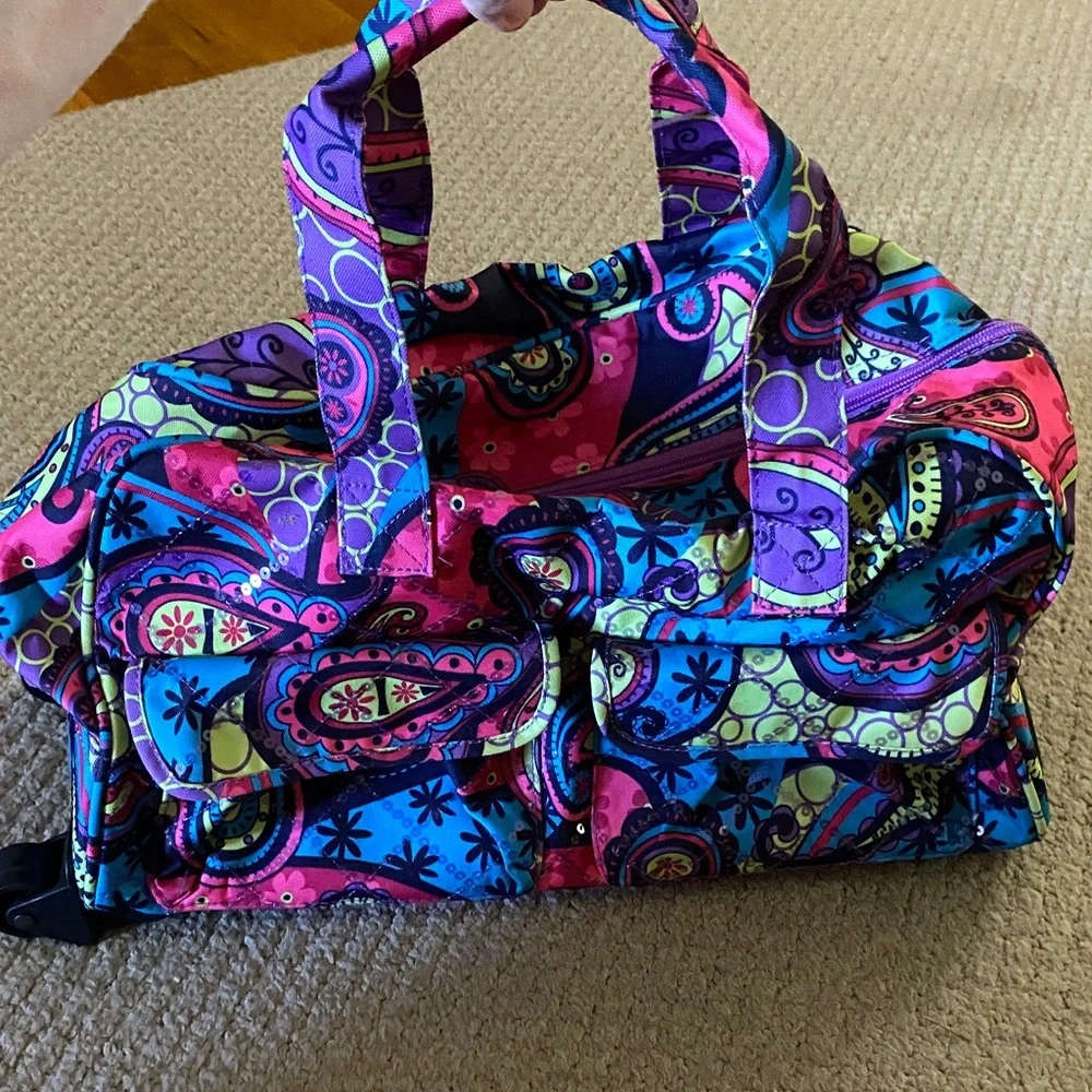 Justice girls  Colorful Paisley overnight, weekend , travel luggage bag on wheel
